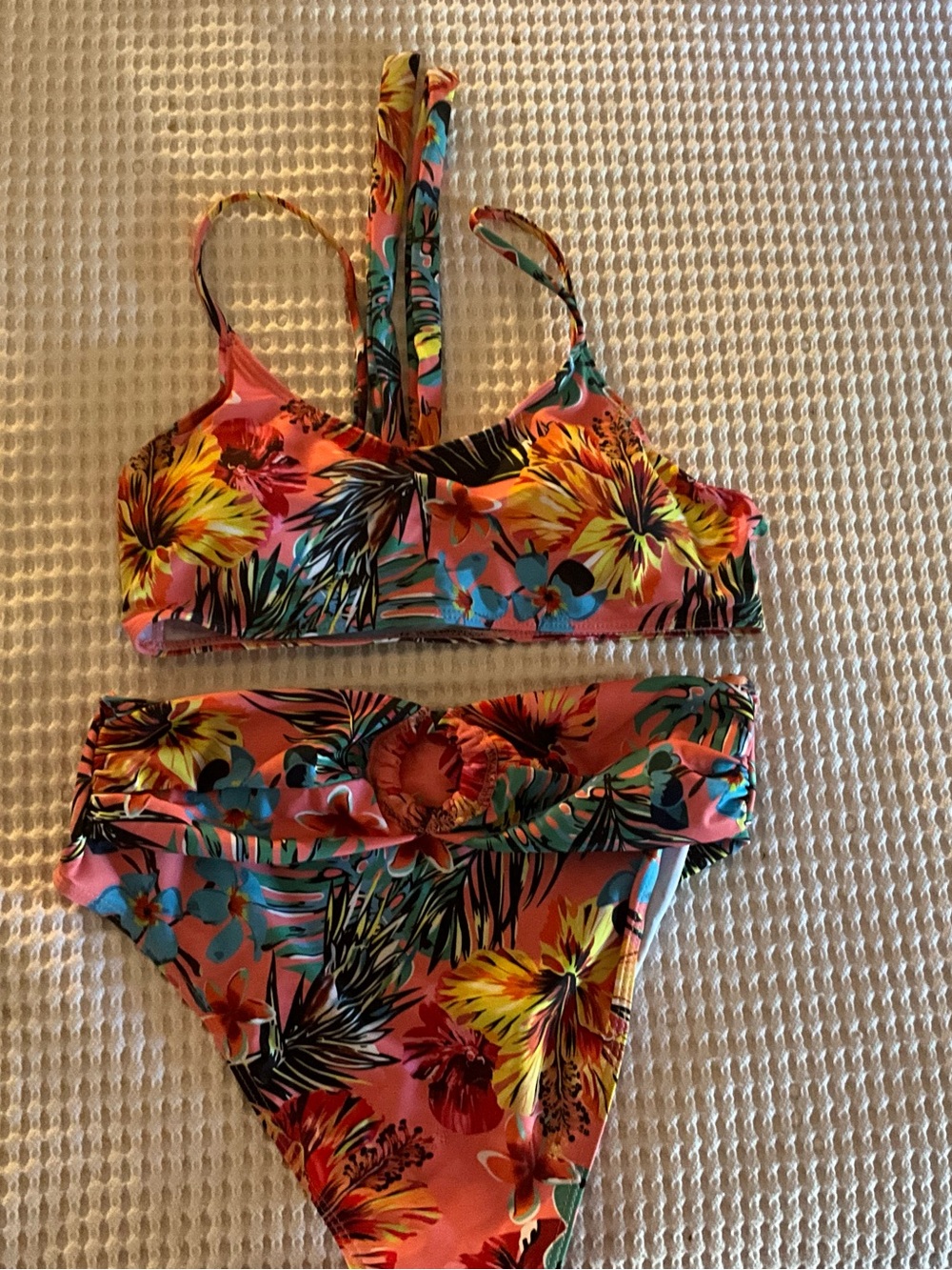 Tropical Floral Two-Piece Bikini - Pink, Yellow, Blue